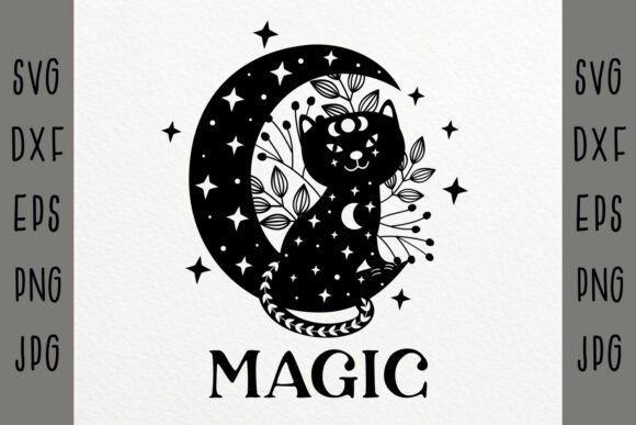 Celestial SVG, Cat SVG, Crescent, Moon
