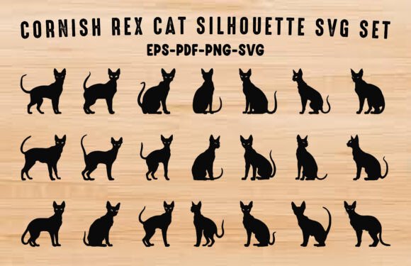 Cornish Rex Cat SVG Silhouette Bundle