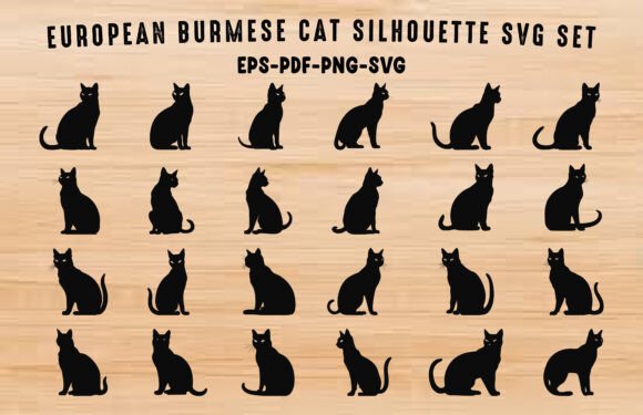 European Burmese Cat SVG Silhouette Set