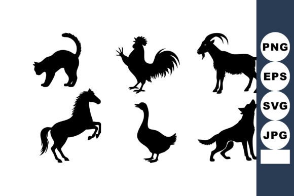 Farm Animal Silhouette Vector Set