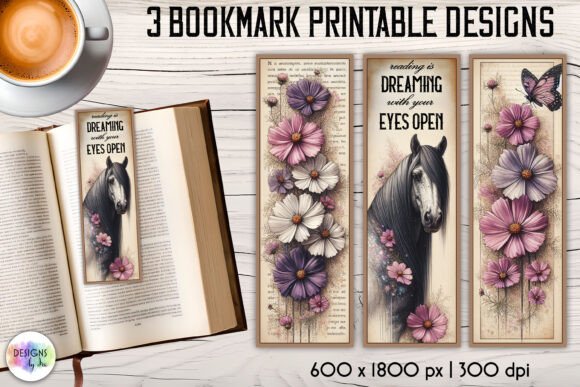 Flowers and Horse Vintage Bookmarks