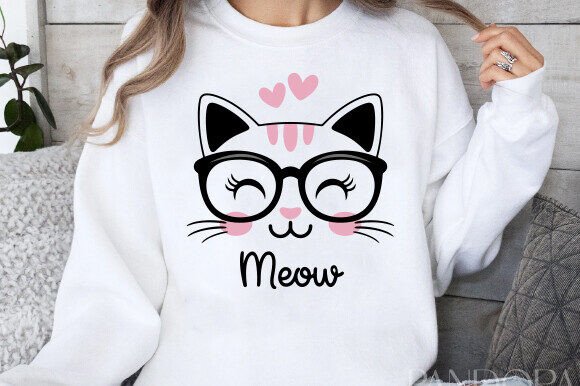 Kawaii Cat Meow Design, Glasses Cat SVG
