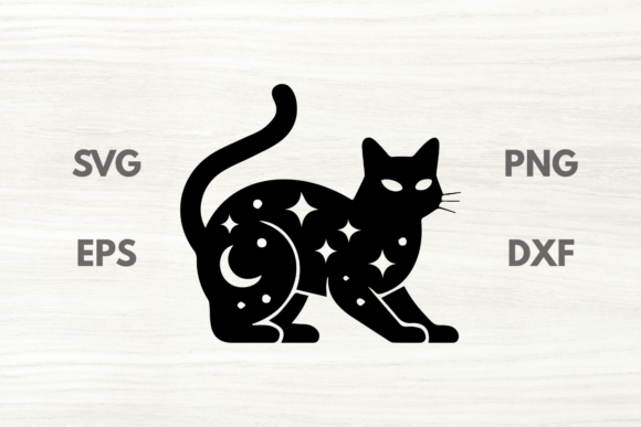 Moon and Stars Black Cat SVG