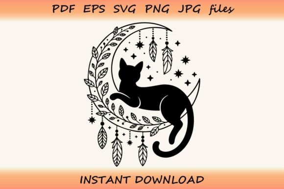 Moon Cat SVG – Mystical Silhouette Cat