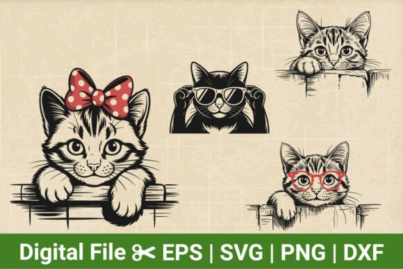 Peeking Cat SVG Bundle, Floral Cat