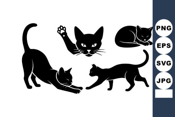 Silhouette Cats Various Poses