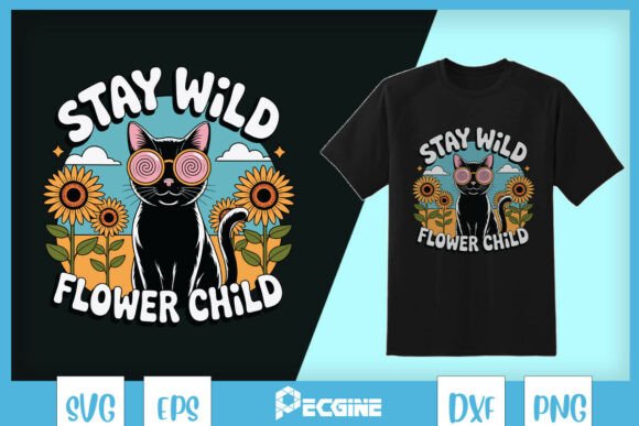 Stay Weird Flower Child Hippie Cat SVG