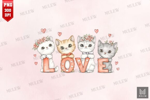 Valenine Cats LOVE Sublimation PNG