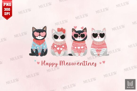 Valentine Cats Happy Meowentines PNG