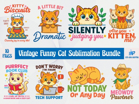 Vintage Funny Cat SVG Bundle